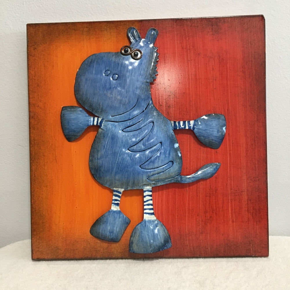 Whimsical Animal Hand Painted Metal Wall Art zebra